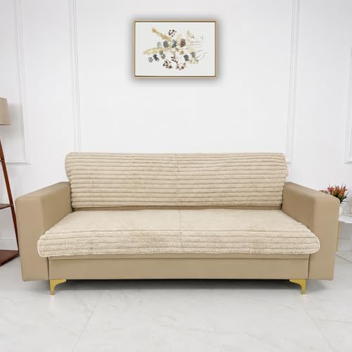 Image of Homerz Premium Rabbit Fur Sofa Cover with Anti-Skid Backing, Soft Plush Fabric Sofa Protector for Living Room Furniture (Beige, 6 (3+2+1) Seater, Seat Cover with Backrest)