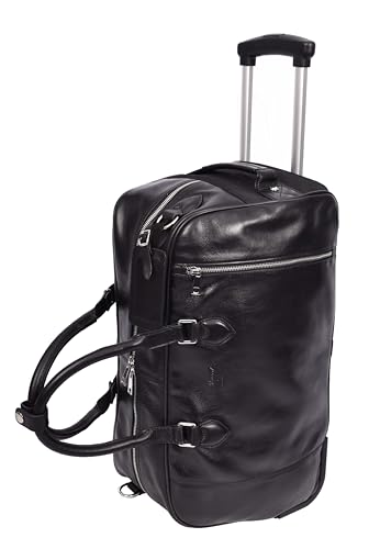 Genuine Leather Wheeled Holdall Duffel Weekend Overnight Bag Whitby, Black, L, Wheeled Travel Holdall