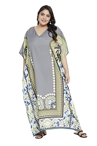 Image of Oussum Women Polyester Casual Long Plus Size Beach Caftan Cover Up Maxi Dress 1X-3X Summer Kaftan Dresses for Women