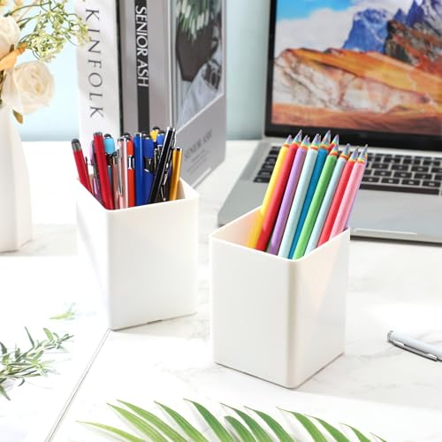 Image of Jutom 8 Pcs White Acrylic Pen Holder for Desk, Pencil Cup Bulk Makeup Brush Storage Organizer, Desktop Pencil Cup Stationery Desktop Stationery Organizer for Office School Home Supplies