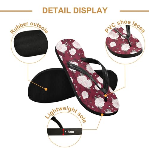 Maple Leaf Sketch Orange Rose Blossom Red Flip Flops for Beach Thong Sandals Anti-slip Lightweight Shower Shoes for Summer Swim Travel3