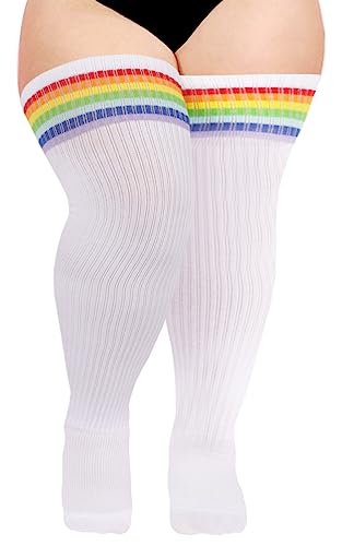 Image of Moon Wood Plus Size Thigh High Socks for Thick Thighs- Womens Knit Cotton Extra Long Over the Knee High Socks Leg Warmer