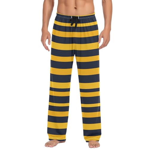 Yellow Black Stripe Pajama Pants Mens Lounge Pants Super Soft Men Pajama Bottoms with Pockets Drawstring