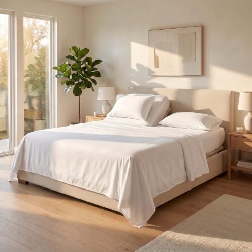 Royal Bliss 1900 Top Split King Sheets Sets for Adjustable Bed, 4 Pcs Deep Pockets Double Brushed Microfiber Sheets, 34 Inch Split Top Fitted Sheet, 1 King Flat Sheet and 2 Pillowcases - White by Royal Bliss 1900 - Used condition - US$39.75