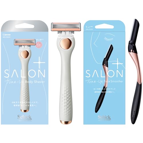 Schick(シック) サロンプラス トーンアップ ボディシェーバー ホルダー(刃付き) + サロンプラス トーンアップ フェイススムーサー ホルダー(刃付き) 女性用 カミソリ 【セット買い】の商品画像（Amazon）