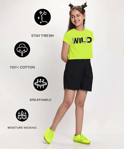 Image of KYDA KIDS 100% Cotton Crop top for Girls - Printed Half Sleeve Stylish Tshirt, Regular Fit Tops for Girl (Pack of 5)