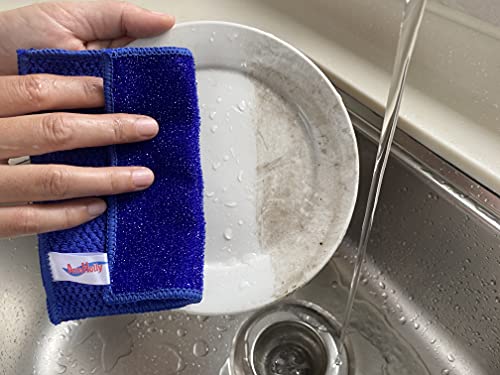 12 Pack Microfiber Scrub Dish Cleaning Cloth, Non-Scratch, Multi-Use For Pan Pot Dish Cooktop Stovetop Counter Kitchen Household, No Odor, Machine Washable, 5.5 X 5.5 Inch, Blue & Green Assorted #TOP3