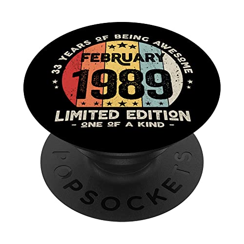 Regalo 33 años Cumpleaños Hombre Mujer - Febrero 1989 PopSockets PopGrip Intercambiable