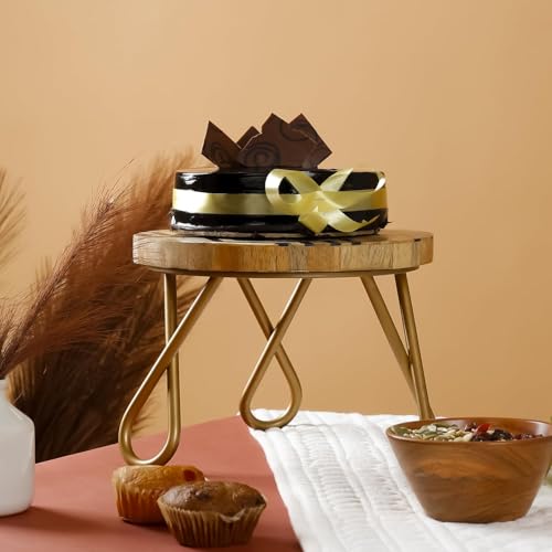 Image of CASADECOR Chevron String & Metal Rhombus Maze Pizza Cake Part Stand Pack of 1 (Brown, Diameter-8 Inch)