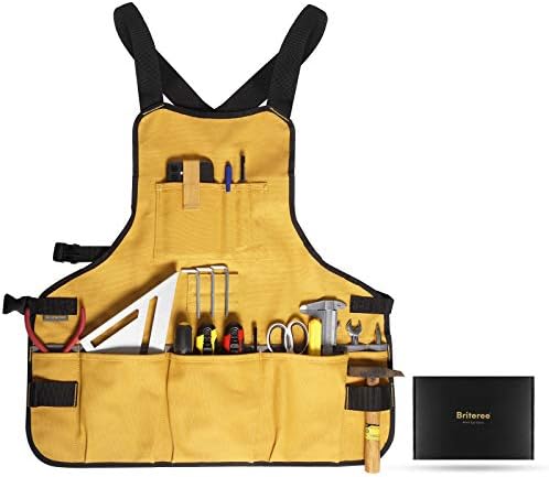 Briteree Work Tool Apron for Men and Women, Torso Length with 21 Tool Pockets, Christmas Gift for Men, Durable Canvas Bib Apron For Carpenters, Mechanics, Painters, Gardeners and DIY Enthusiasts