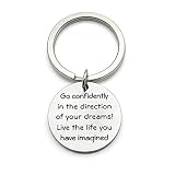 AmDxD Keychain Cute, Chaine Porte Clé Acier Inoxydable Plaque Militaire Gravure Go Confidently in The Direction of Your Dreams, Argent