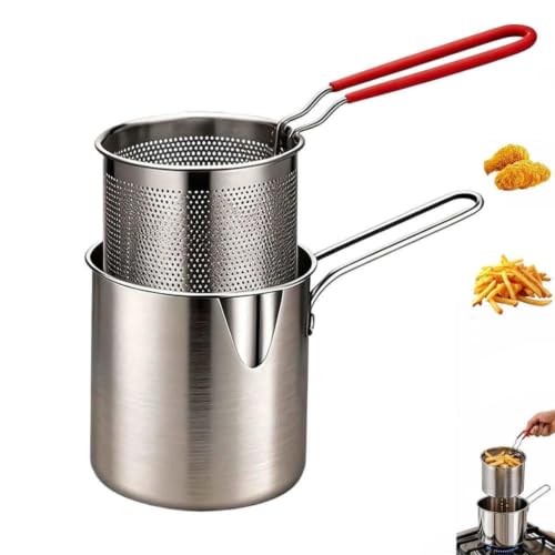 Deep Fryer Pot With Basket Mini Steel Fryer, 2-Piece Set