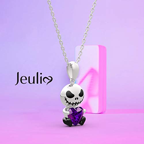 Image of Jeulia Hug Me Love Confession Skull Heart Cut Sterling Silver Necklace for Women Wife Girlfriend Engagement Wedding Anniversary or Birthday Christmas With Jewelry Box