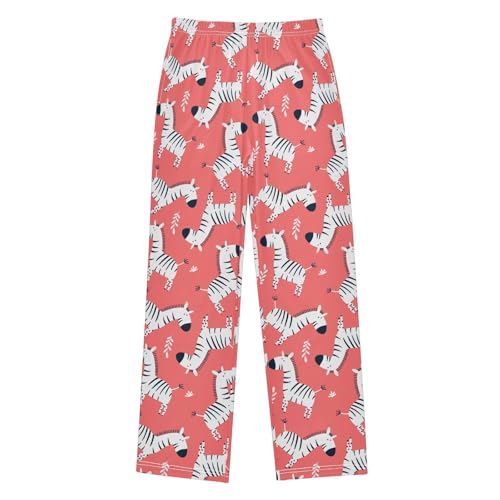 Zebra Floral Boys Long Pants Soft Trousers Elastic Waist Kids Lounge Bottoms with Pockets S-XL