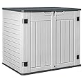 Devoko Resin Outdoor Storage Shed 34 Cu Ft Horizontal Outdoor Storage Cabinet Waterproof Patio Tools Storage Box for Sofa Cushion, Lawn Mower and Garbage Cans