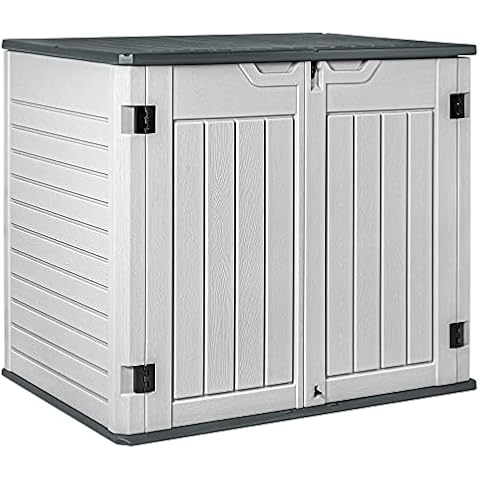 Devoko Resin Outdoor Storage Shed 34 Cu Ft Horizontal Outdoor Storage Cabinet Waterproof Patio Tools Storage Box for Sofa Cushion, Lawn Mower and Garbage Cans Cover