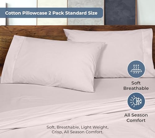 Image of ROYALE LINENS 100% Organic Cotton Percale Pillowcases Set of 2 - Queen Size Percale Pillowcase - Queen Set of 2 Pillow Cover - Breathable, Cool & Crisp Pillow Cases (20 inchx30 inch, Lavender)