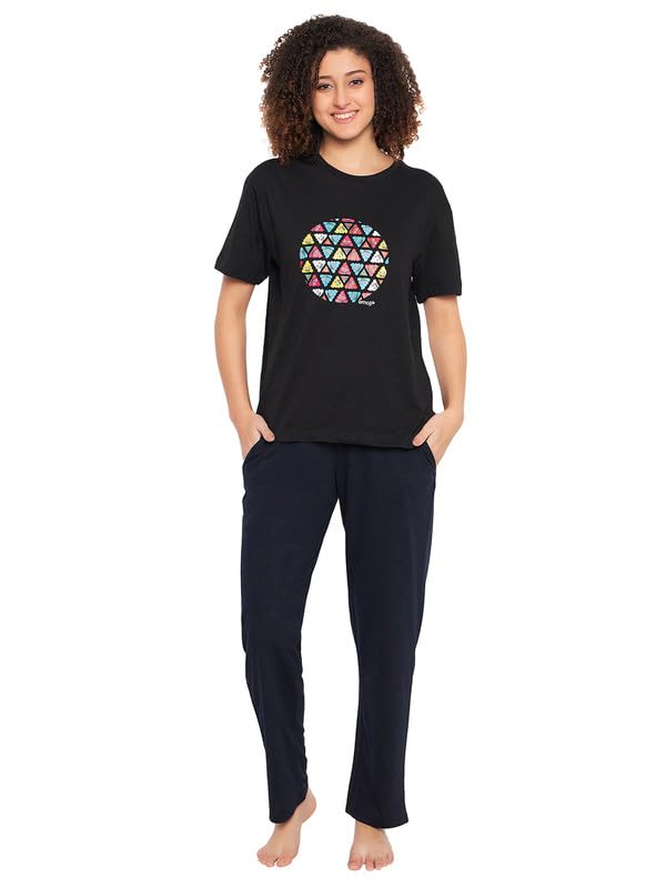 Image of Clovia Women's Cotton Printed Top & Pyjama Set