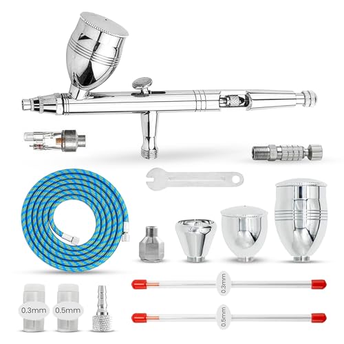 JUNIERS AG-283K Airbrush Pistole Double-Action-Funktion Airbrush-Set Pistole, Düse & Nadel, Komplettset für Profis & Anfänger Ideal für Modellbau, Nailart, Tattoo, Kuchen Dekoration & DIY-Projekte
