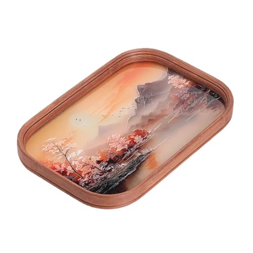 Bandeja Bandeja de té de Cristal con Paisaje Chino, Bandeja de té pequeña con Paisaje for el hogar, merienda de té de la Tarde, Juego de té, Bandeja de Almacenamiento Organizador De Escritorio(B)