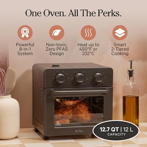 Our Place Wonder Oven | 6-in-1 Stainless Steel Air Fryer Toaster Oven Combo with Basket, Rack, Pan & Tray | Compact 13 QT Countertop Capacity - Toast, Roast, Bake, Reheat, Broil & Steam | Char - Image 4