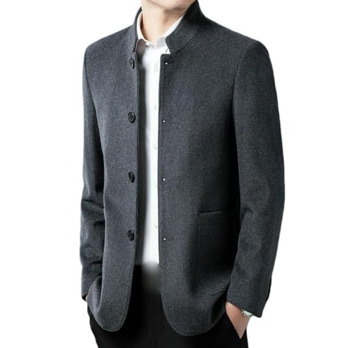Chaqueta de lana gruesa para caballero con acabados de punto y cuello alto