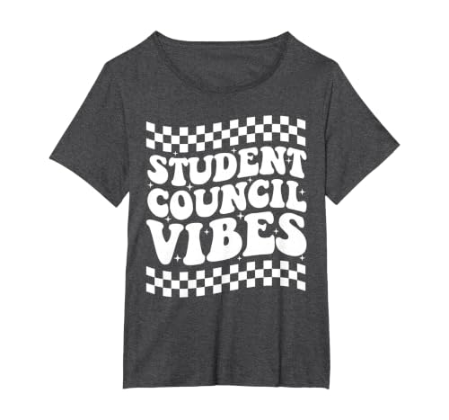 Student Council Vibes Retro Groovy School Student Council T-Shirt, Women's Plus, Dark Heather Grey, 1X