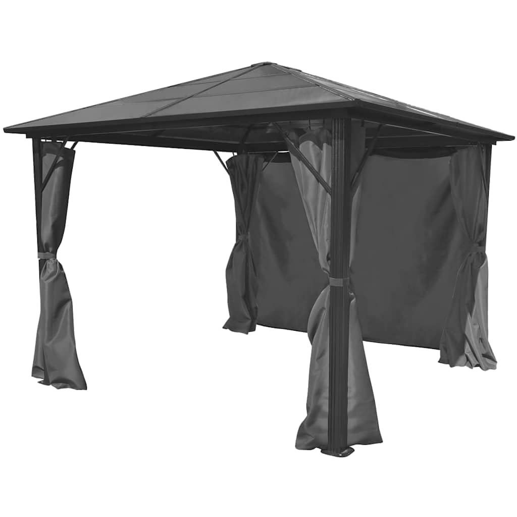 Aluminiowa altana 300 x 300 cm z zasłoną antracytową | Dach PC 6 mm, 4 ściany boczne z zamkiem błyskawicznym, zapięcia na rzepy, w zestawie mocowanie do podłogi