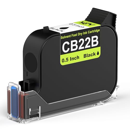 YEV Original 42ml Solvent Based Fast Drying Ink Cartridge for 12.7mm/0.5 Inch Handheld Inkjet Printer to Use on Plastic, Metal, Cardboard, Fabric, and Wood (Black)