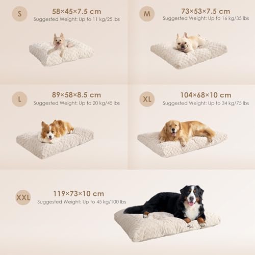 EHEYCIGA Hundebett Grosse Hunde Waschbar, 104x68cm, XL Hundekissen Flauschig für große Hunde, Kuschelig Umkehrbare Hundematte mit Kunstpelz und Kunstleinen, Beige