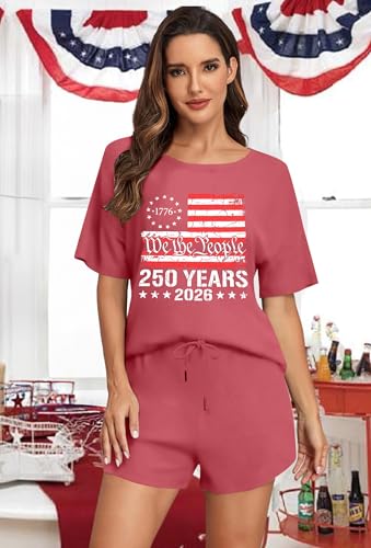 Image of VILOVE 4th of July 2 Piece Sequin Outfits Women Star Stripe Shirts and Short Sets Casual Patriotic Shirt Summer Set