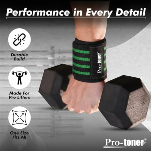 Image of Pro-toner Multipurpose Wrist Support Strap, Adjustable Weightlifting Wrist Wrap for Gym Training (Black green)