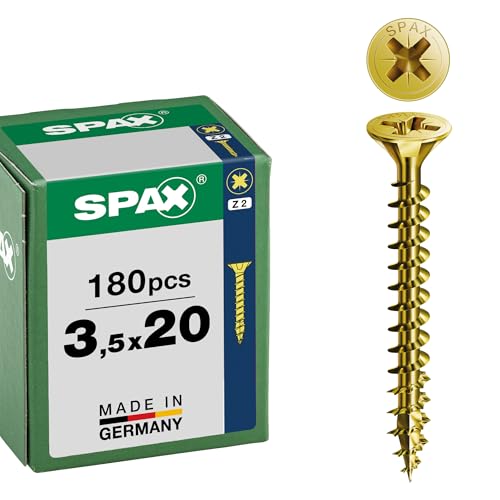 SPAX Vis universelle 3,5 x 20 mm, 180 pièces - Vis á filetage total, tête fraisée, empreinte cruciforme Z2, pointe 4CUT, revêtement YELLOX - 8000000287237