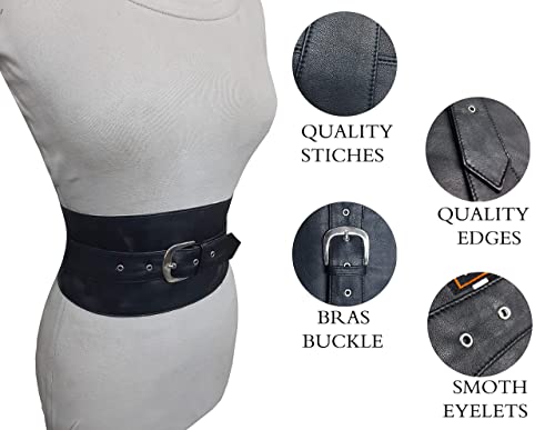 Women's Genuine Black Leather Obi Sash Wrap Corset Harness Wide Elegant Buckle Belt2