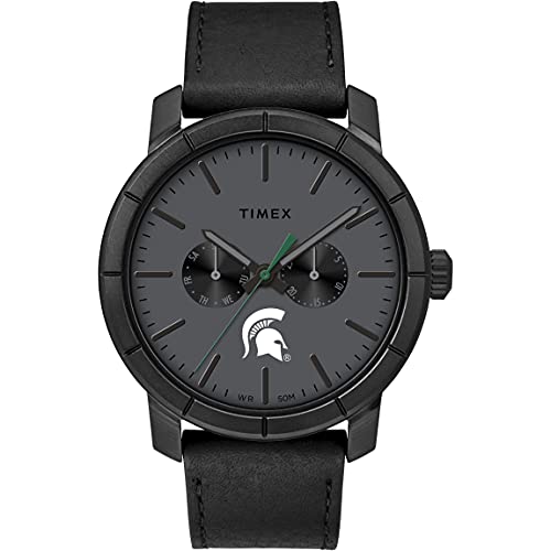 Timex Men's Collegiate Home Team 44mm Watch â€“ Michigan State Spartans with Black Leather Strap