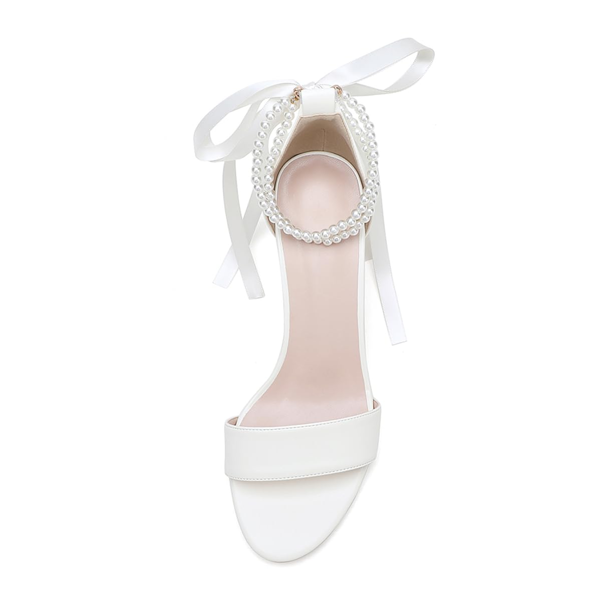 Sandalen Damen Offener Zehenbereich Satin Sandaletten mit Mittlerem Absatz Perles Knöchelriemen Brautschuhe