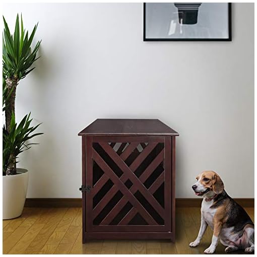 Modern Lattice Wooden Pet Crate End Table Espresso Pet Knowledge