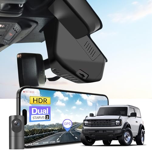 Mangoal 4K Front & 2K Rear 2 Channel HDR Dash Cam, Dual STARVIS 2 IMX678 IMX675, Fit for Ford Bronco 2025(Model B), 5GHz WiFi, GPS, Support 512GB Max(Additional Purchases)