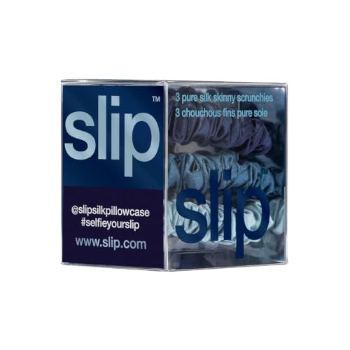 Image of SLIP Silk Hair Ties, Sea Skinny Scrunchies, Set of 3 | Anti-Damage