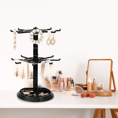 Yuntau 2 Pcs Rotating Jewelry Display Stands Plastic 2 Tier Spinning Display Rack For Vendors Events Necklace Keychain Earring Holder Retail Display Supplies thumb #5