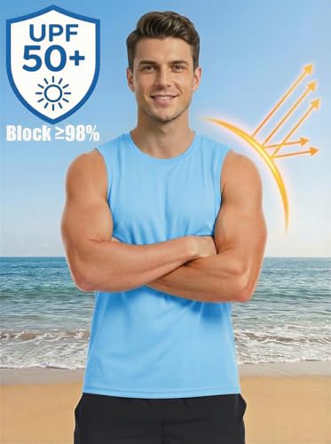 MAGCOMSEN Tanktop Herren Ärmelloses Leicht Muskelshirts Gym Ärmelloses Weste Rundhals Achselshirt Quick Dry Fitness Trägershirt Himmelblau 3XL 4