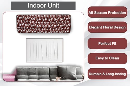 Image of The Furnishing Tree 1.5 Ton Split AC Cover for Indoor and Outdoor Units Floral Pattern Magenta