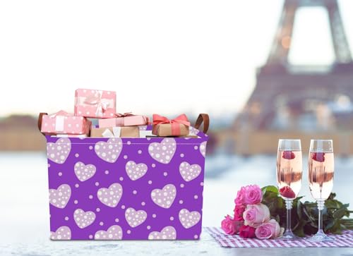 Image of NTAOHAMPER Children's Day Gifts Father Purple Love Fabric Storage Basket Empty with Handles, Books Box, Baby Shower Baptism Lovely Storage24L(Purple Love)