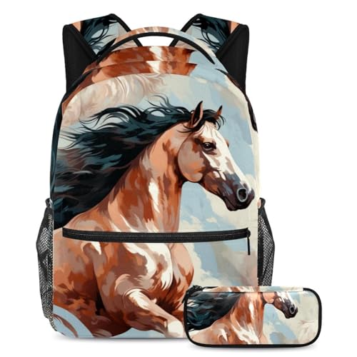 Sacs à dos de jour et trousse d'école Beautiful Horse, ensemble multicolore pour enfant