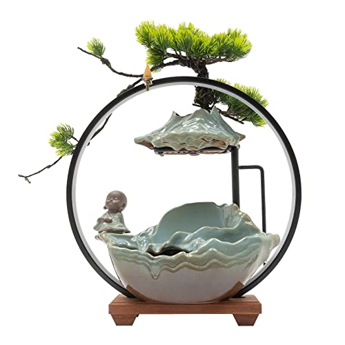 Tabletop Water Fountains Indoor Waterfall with LED Light, Mist Desk Fountain for Living Room, Bedroom, Entrance, Hallway, TV Cabinet