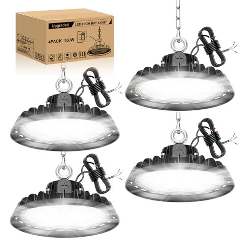 RUISUN 4 Pack 150W UFO Projecteur LED Éclairage Atelier Garage Lampe 22500LM Éclairage pour Atelier 6000K 120°Éclairage IP65 Lampe Industrielle Dimmable...