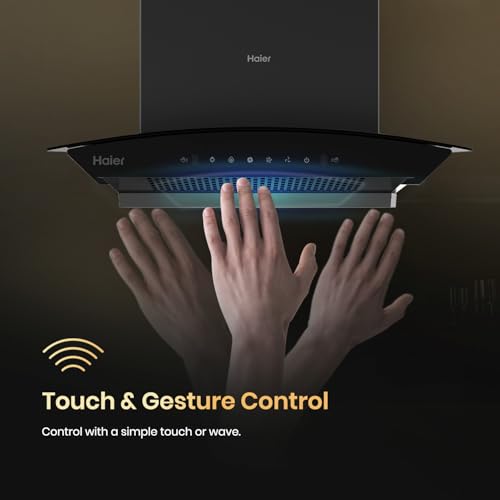Image of Haier 60 cm 1600 m3 /hr Filterless Autoclean Kitchen Chimney Low Noise, 220W Motor, Unibody Design (Zero Weld Body), 10 Yr Motor & 4 Yr Product Warranty, Free Installation Kit, Black, HIH-G60HM-NE