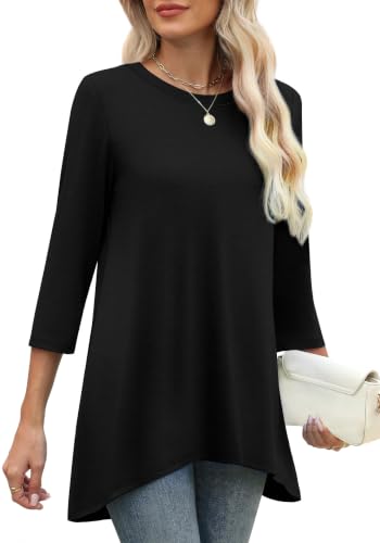 Image of OFEEFAN Tunic Tops for Women Loose Fit Dressy 3 /4 Length Sleeve Womens Tops with Asymmetrical Hem S-4XL