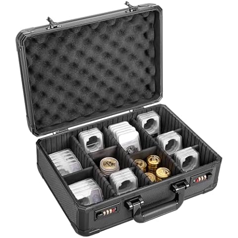 Vilcjson Coin Slab Storage Box - Coin Collector Case with Dual Combination Locks, Locking Coin Display Case for 120 NGC & PCGS Slabs, Storage Organizer Box for Coin Collection Supplies Cover