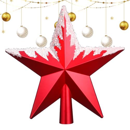 Ciieeo Weihnachtsbaumspitze Stern Rot Glitzernd 3D Schneeflocke...